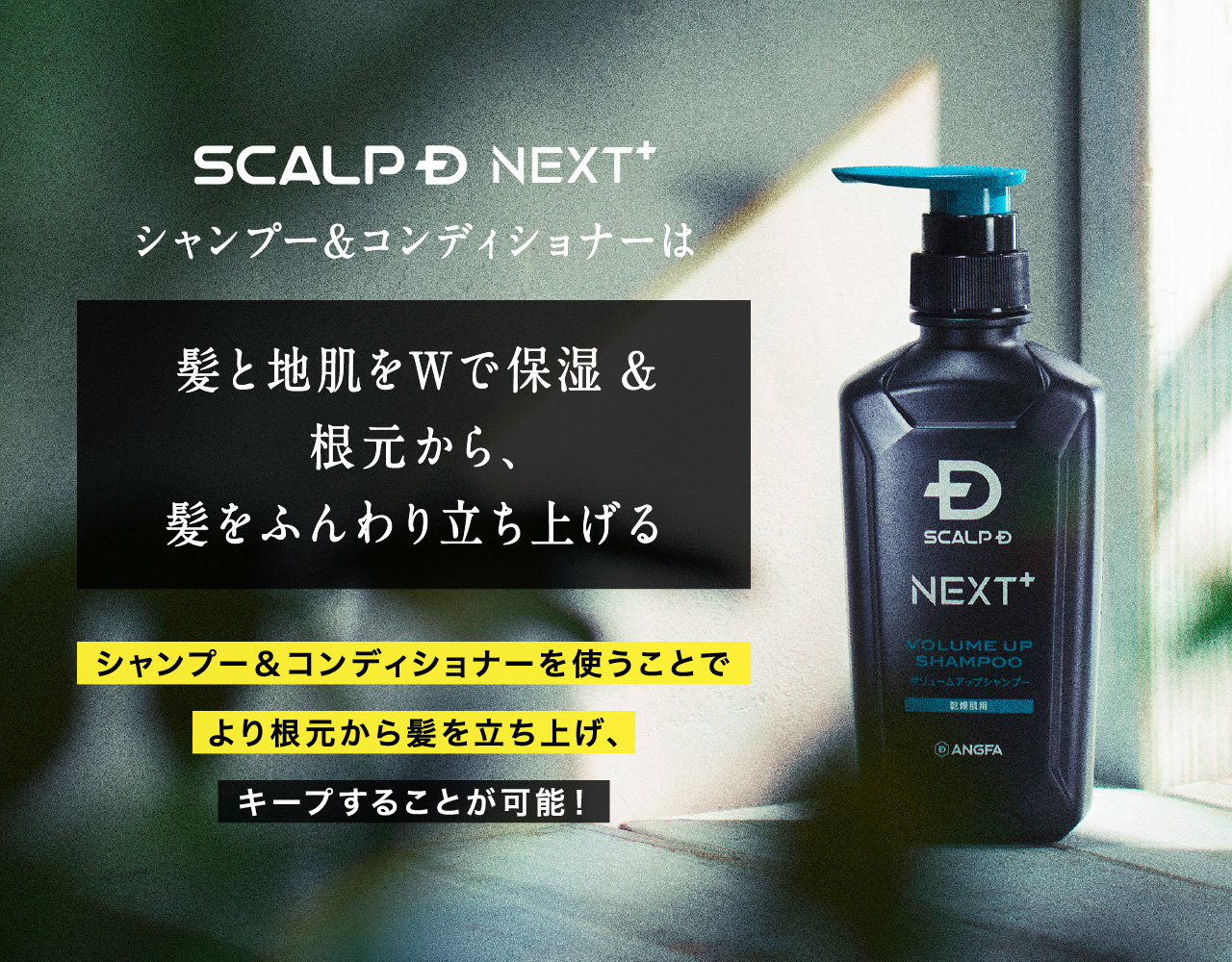 シャンプー＆コンディショナーは髪と地肌をWで保湿 ＆シャンプー＆コンディショナーを使うことで根元から、髪をふんわり立ち上げるより根元から髪を立ち上げ、キープすることが可能！