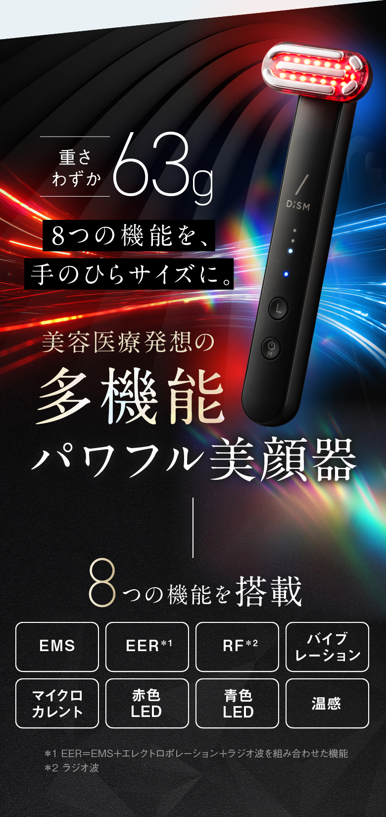 重さわずか63g 8つの機能を、手のひらサイズに。美容医療発想の多機能パワフル美顔器