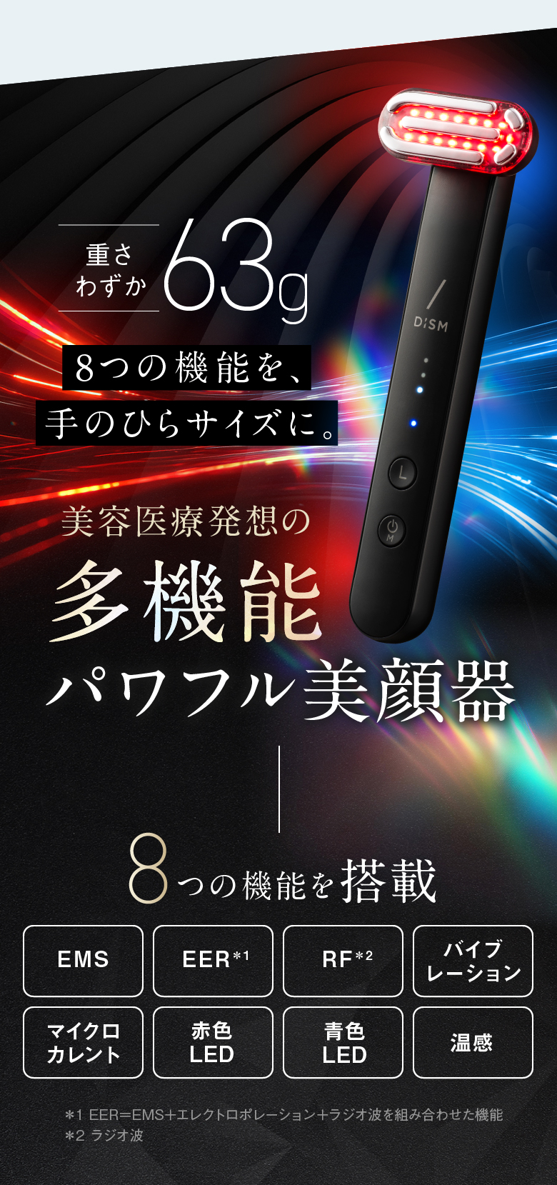 重さわずか63g 8つの機能を、手のひらサイズに。美容医療発想の多機能パワフル美顔器