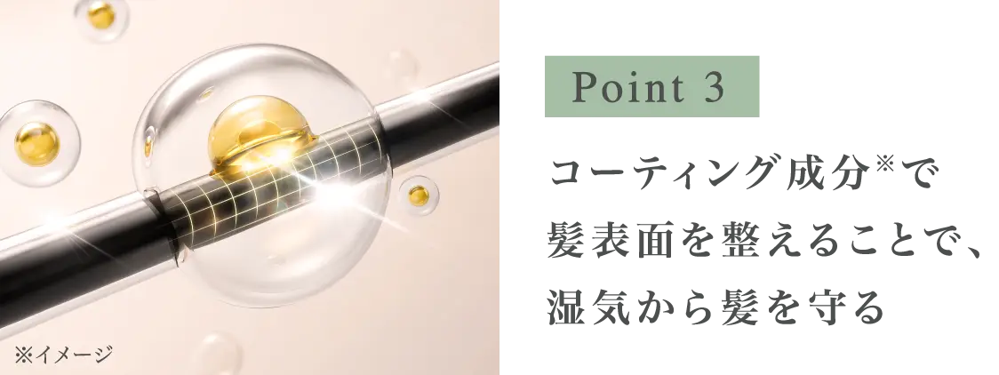 Point 3 コーティング成分※で髪表面を整えることで、湿気から髪を守る