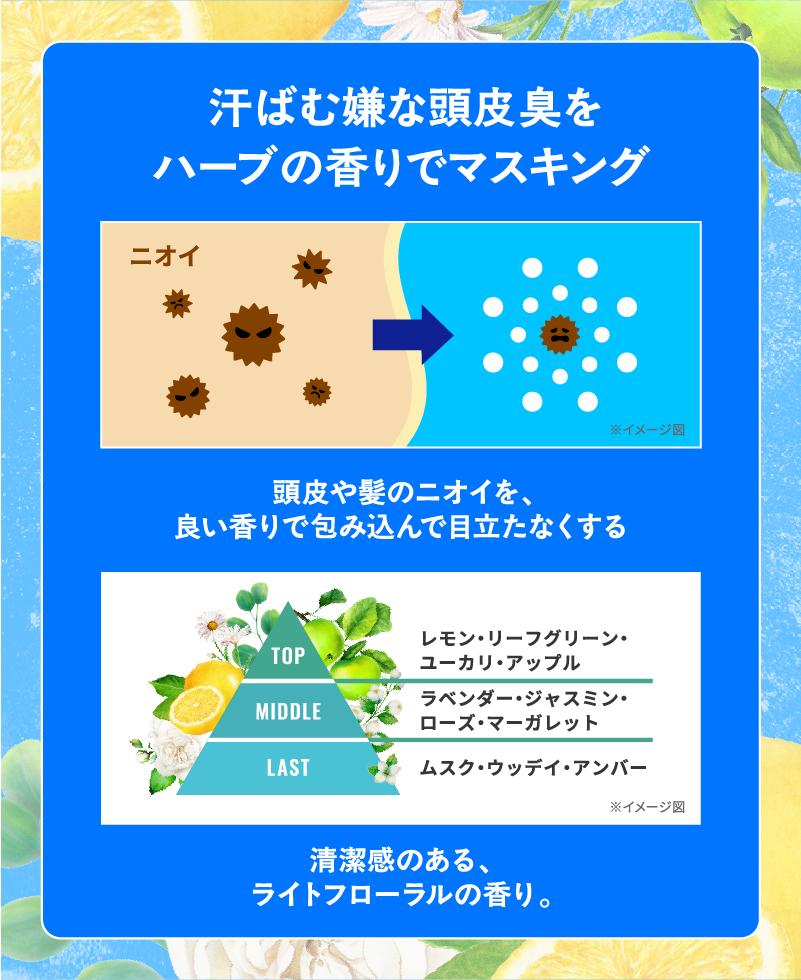 汗ばむ嫌な頭皮臭をハーブの香りでマスキング