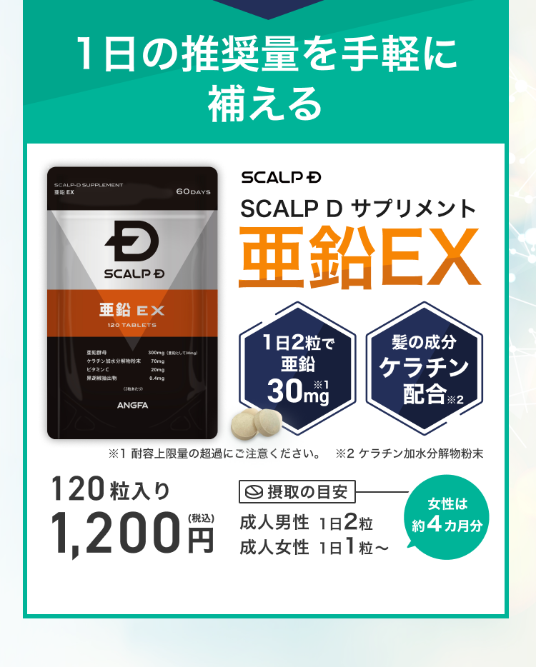 1日の推奨量を手軽に補える｜亜鉛EX