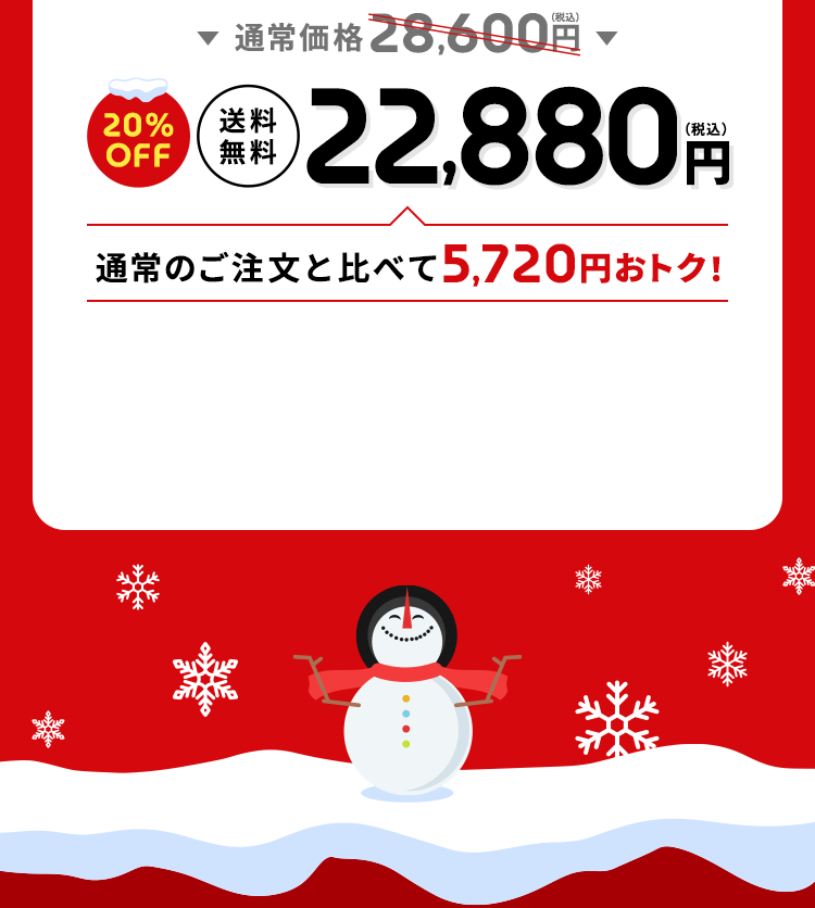 通常価格28,600円（税込）→【20%OFF】【送料無料】22,880円（税込）通常のご注文と比べて5,720円おトク！